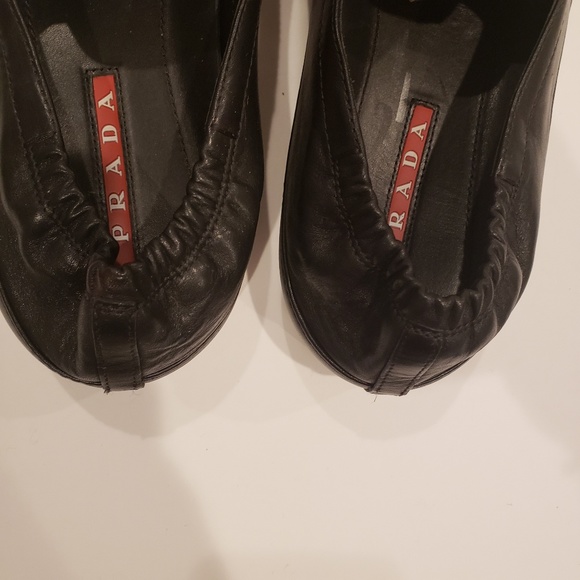 Prada black leather shoes sneakers Mens 9.5 4d slip on black shoes - Picture 2 of 7